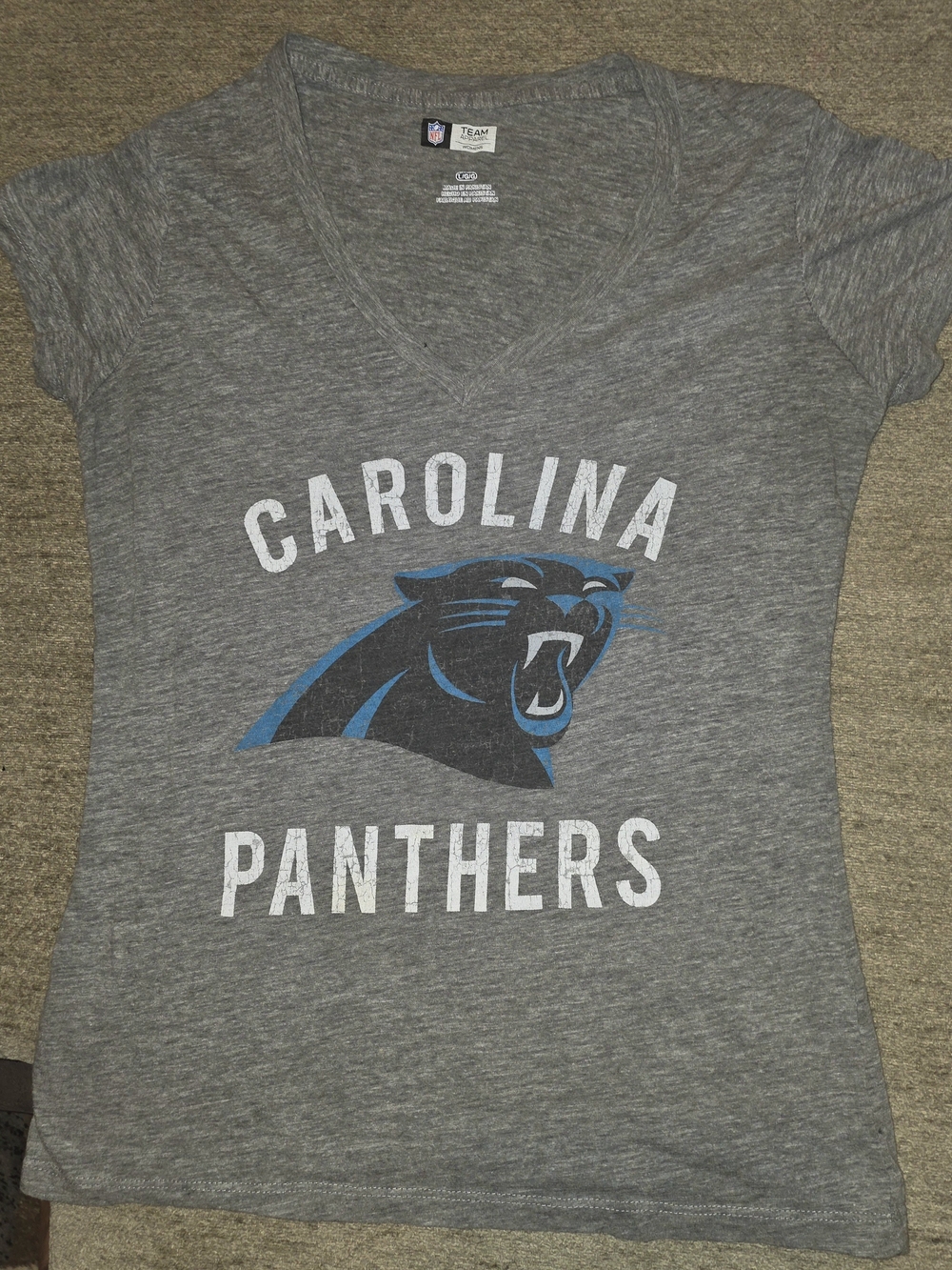 Carolina Panthers Women's Gray V‑Neck Tee Large